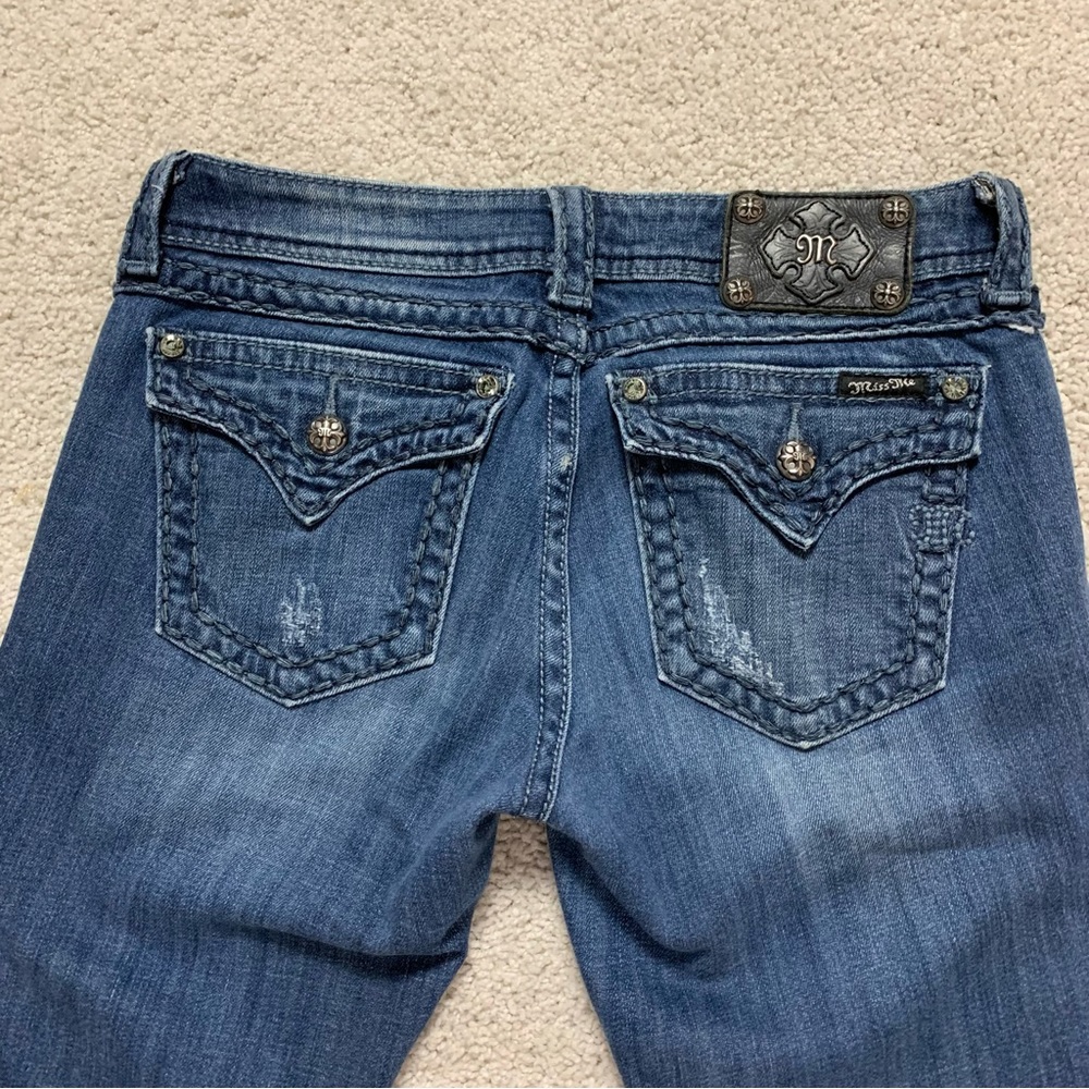 Women’s MISS ME Straight Leg LOW RISE Big Stich STRETCH Denim BLUE JEANS 28